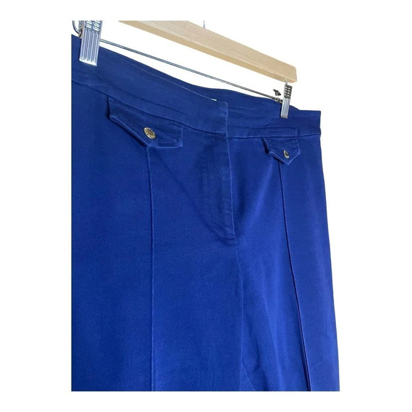 MICHAEL Michael Kors Indigo Blue Button Front Creased Cropped Slacks Size 14 - Picture 2 of 5